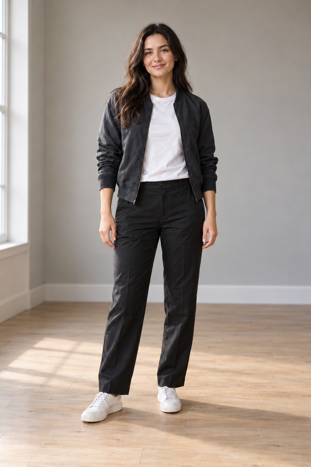 AI-created example portrait: full-body person with visible hands and feet